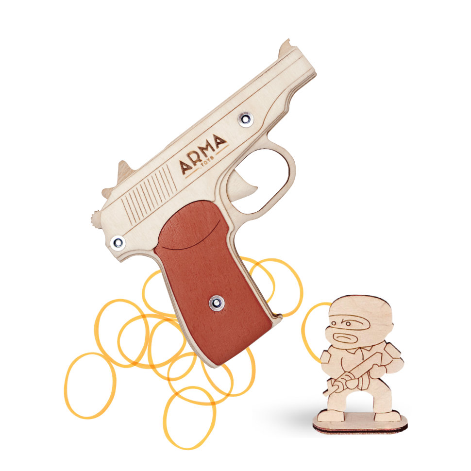 Деревянный пистолет Макарова (ПМ), в сборе, многозарядная игрушка-резинкострел ARMA Деревянный пистолет Макарова (ПМ), в сборе, многозарядная игрушка-резинкострел ARMA